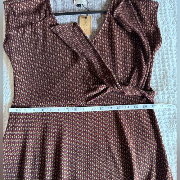 NWT ZA ZEN V-Neck Midi Dress Brown Gold Red Chevron Pattern Sz L Stretchy - Picture 11 of 14